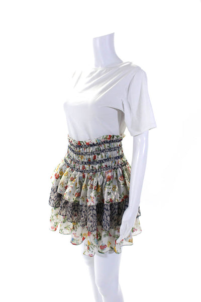 Current Air Womens Floral Print Tiered A Line Skirt White Size Extra Small