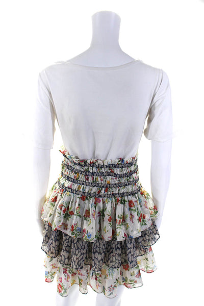 Current Air Womens Floral Print Tiered A Line Skirt White Size Extra Small