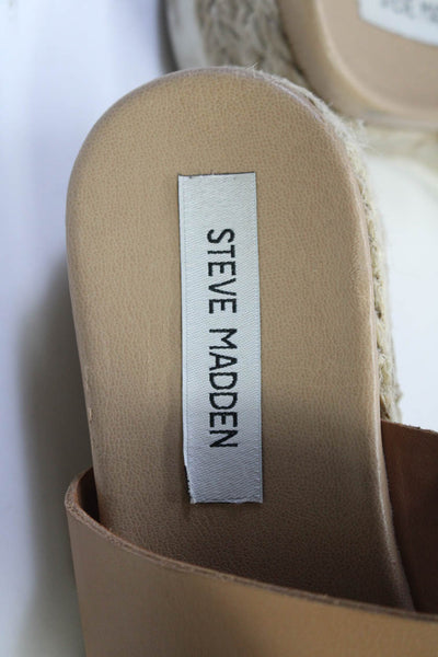 Steve Madden Womens Leather Slide On Low Platform Espadrille Sandals Beige Size