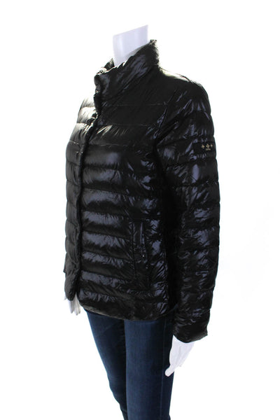 Tatras Womens Down Filled Quilted Mock Neck Snap Front Puffer Coat Black Size S