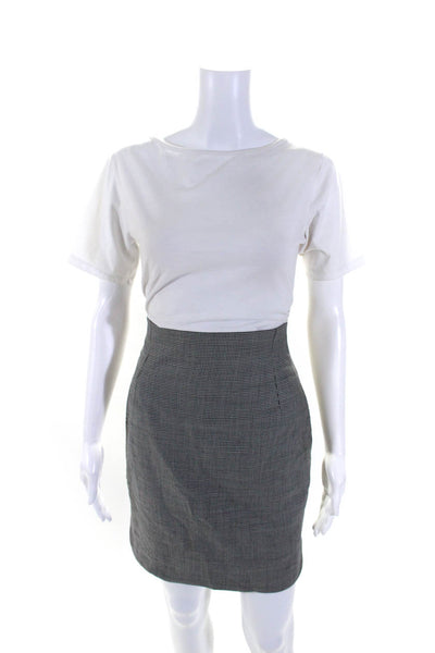 Escada Margaretha Ley Womens Wool Houndstooth Zipped Skirt White Size EUR34