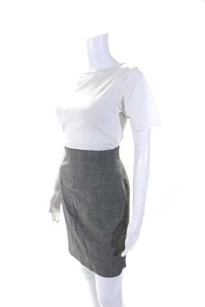 Escada Margaretha Ley Womens Wool Houndstooth Zipped Skirt White Size EUR34