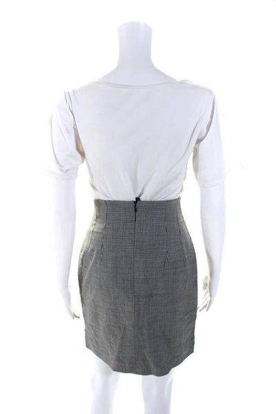 Escada Margaretha Ley Womens Wool Houndstooth Zipped Skirt White Size EUR34