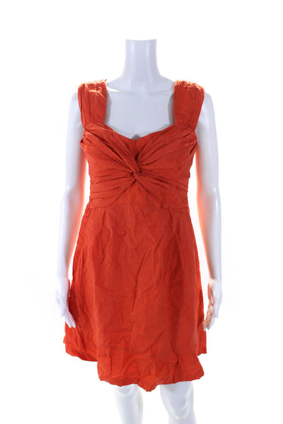 Nanette Lepore Womens Cotton Knotted Ruched Zip Sleeveless Dress Orange Size 6