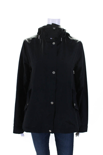 Zara Womens Lightweight Hooded Zip Up Snap Front Rain Coat Jacket Black Size S