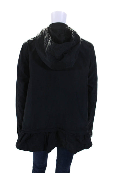 Zara Womens Lightweight Hooded Zip Up Snap Front Rain Coat Jacket Black Size S
