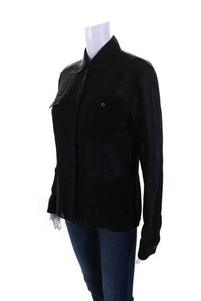 Michael Kors Collection Womens Long Sleeve Button Up Shirt Blouse Black Size 8