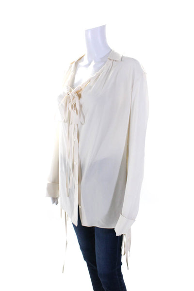 Michael Kors Collection Womens Drawstring Button French Cuff Blouse White Medium