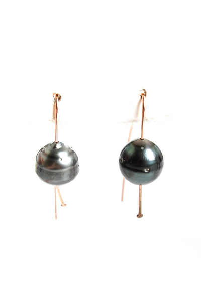 Designer Womens 14k Rose Gold Gray Pearl Threader Earrings