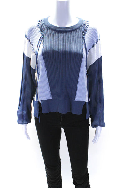 Jonathan Simkhai Womens Crewneck Long Sleeves Ribbed Pullover Sweater Blue Size