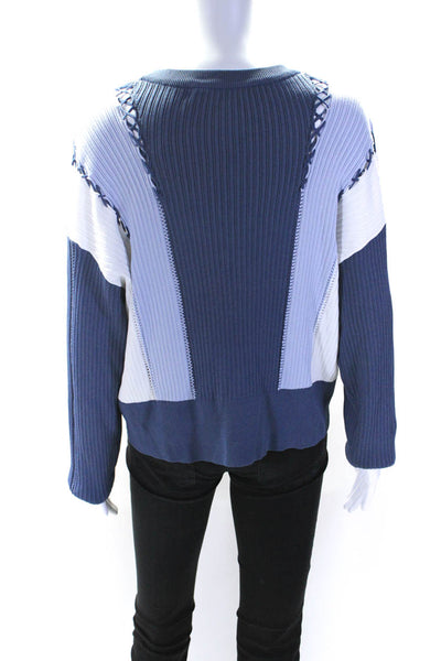 Jonathan Simkhai Womens Crewneck Long Sleeves Ribbed Pullover Sweater Blue Size