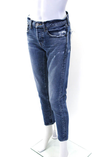 Moussy Womens Cotton 5 Pocket Distressed Mid-Rise Skinny Jeans Blue Size 25