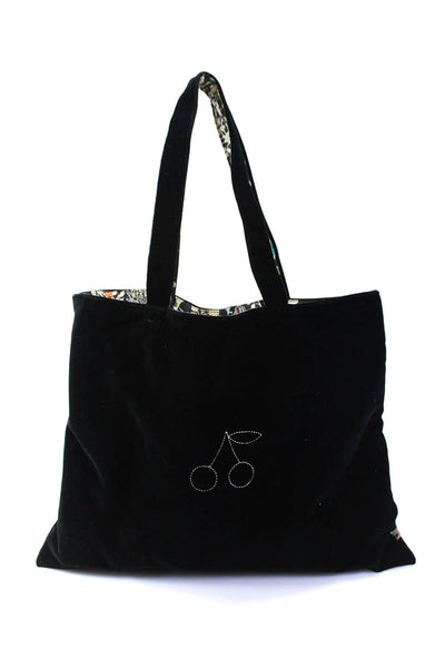 Cherry Womens Double Handle Center Logo Open Tote Handbag Velvet Black Medium