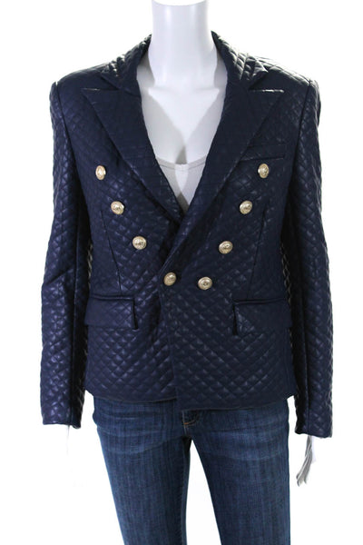 Generation Love Womens Leather Quilted Button Down Jacket Blue Size Medium