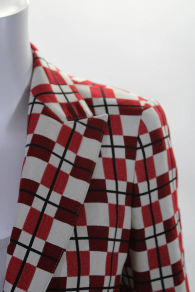 Akris Punto Womens Check Jacquard Peak Lapel Blazer Jacket White Red Size 8