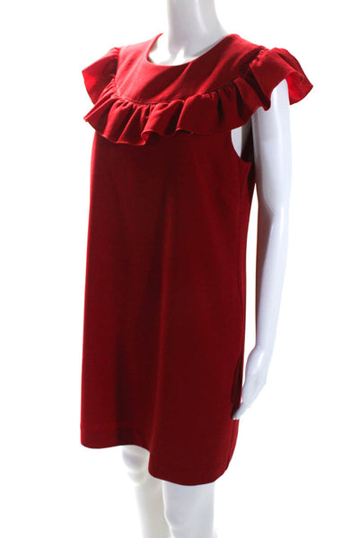 Trina Turk Womens Ruffled Round Neck Sleeveless Zipped A-Line Dress Red Size 8