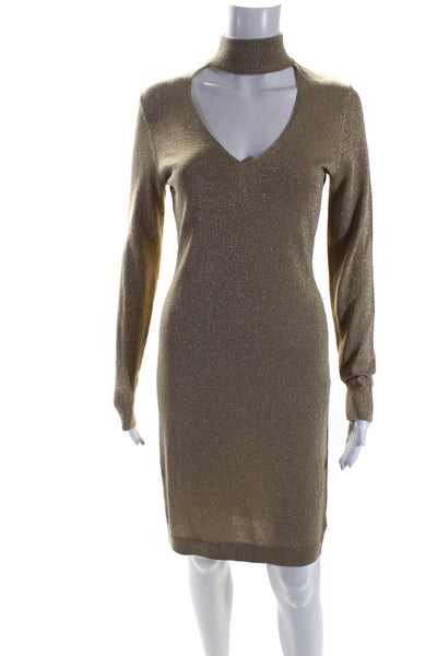 Michael Michael Kors Women's Mock Neck Long Sleeves Sweater Dress Gold Size S