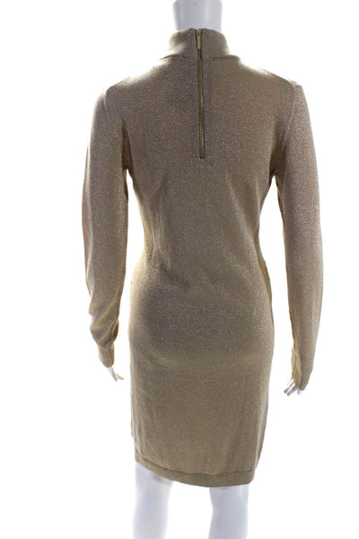 Michael Michael Kors Women's Mock Neck Long Sleeves Sweater Dress Gold Size S