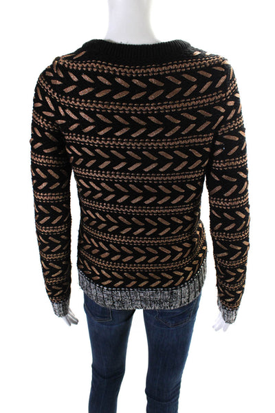 Rag & Bone Womens Long Sleeve Metallic Striped Sweater Black Gold Size XS