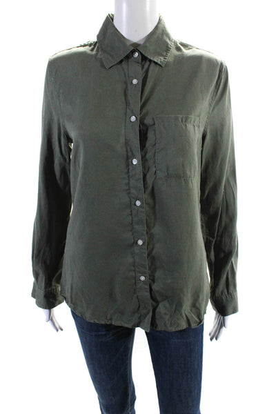 321 Womens Collared Rounded Hem Long Sleeve Button Up Blouse Top Green Size XS