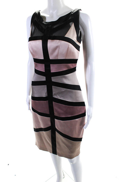 Jax Womens Satin Striped Sleeveless Sheath Cocktail Dress Black & Pink Size 6