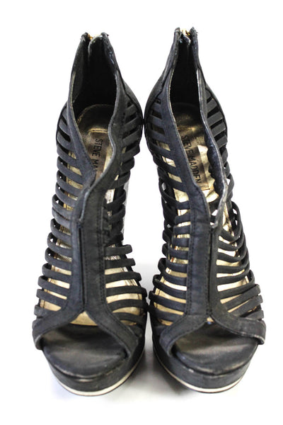 Steve Madden Womens Caged Platform High Wedge Sandals Black Size 7 Medium