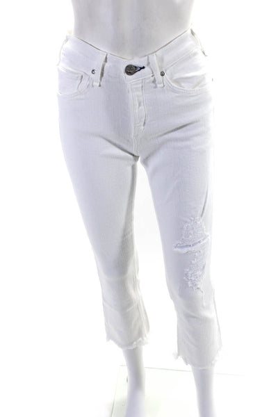 McGuire Womens White Cotton Fly Button Distress Straight Leg Denim Jeans Size 27