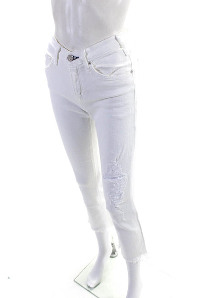 McGuire Womens White Cotton Fly Button Distress Straight Leg Denim Jeans Size 27