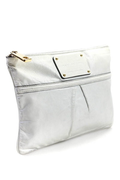 Marc Jacobs Womens Leather Pleated Zip Top Rectangular White Clutch Bag Handbag