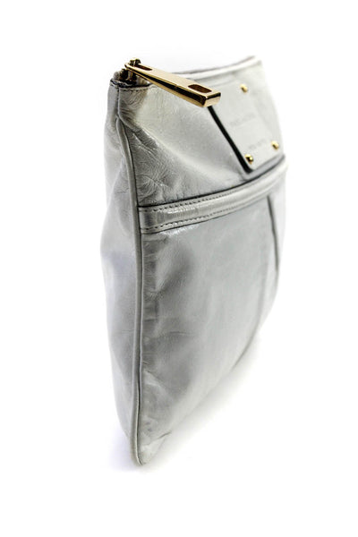 Marc Jacobs Womens Leather Pleated Zip Top Rectangular White Clutch Bag Handbag