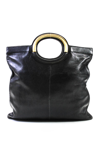 Michael Kors Womens Leather Gold Tone Metal Top Handle Black Clutch Handbag