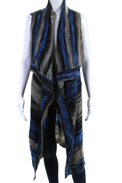 Moth Women's Collared Sleeveless Open Front Long Cardigan Sweater Blue Size M