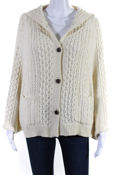 Anthropologie Womens Hood Short Sleeves Cable Knit Cardigan Sweater Beige Size X