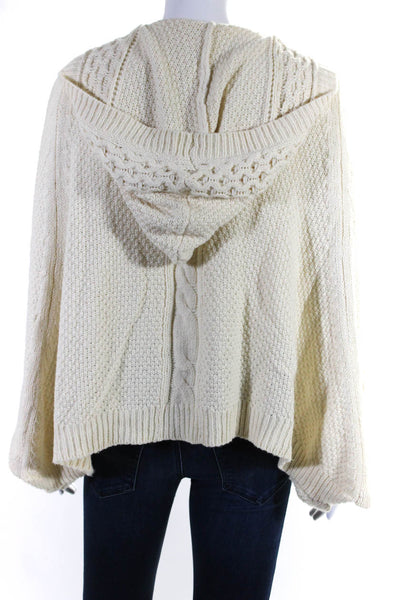 Anthropologie Womens Hood Short Sleeves Cable Knit Cardigan Sweater Beige Size X