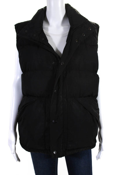 Michael Kors Womens Black Mock Neck Full Zip Sleeveless Vest Jacket Size L