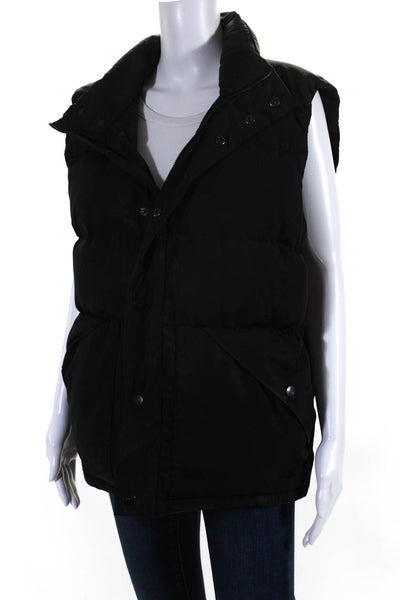 Michael Kors Womens Black Mock Neck Full Zip Sleeveless Vest Jacket Size L