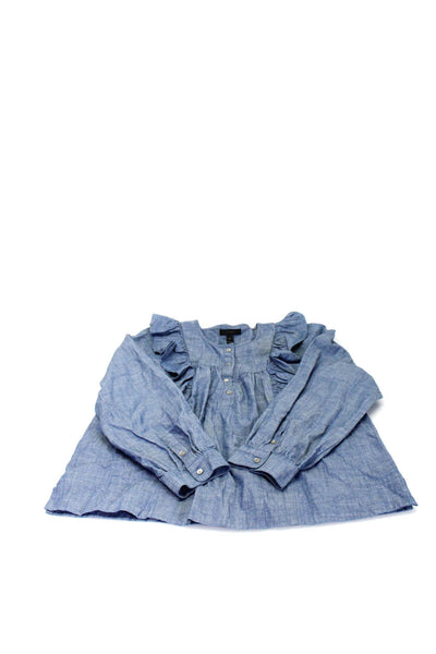 J Crew Women's Ruffle Long Sleeves Button Cotton Blouse Blue Size 6 Lot