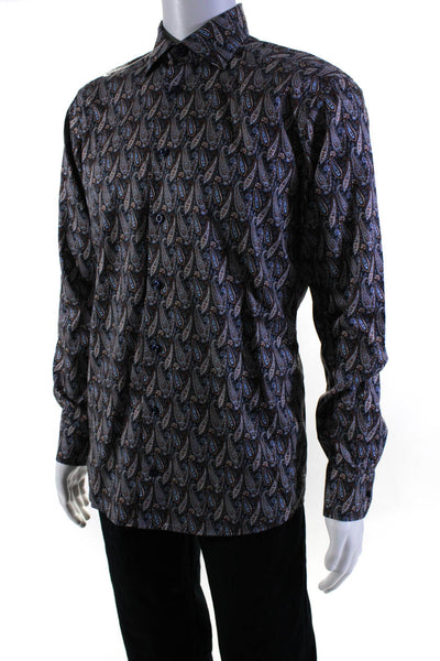 Eton Mens Blue Paisley Print Cotton Long Sleeve Button Down Dress Shirt Size15.5