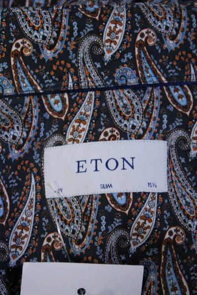 Eton Mens Blue Paisley Print Cotton Long Sleeve Button Down Dress Shirt Size15.5