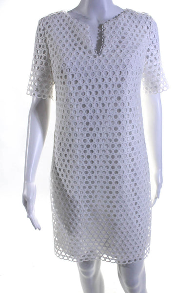 Trina Turk Womens Circle Lace Short Sleeve V-Neck Shift Dress White Size 2