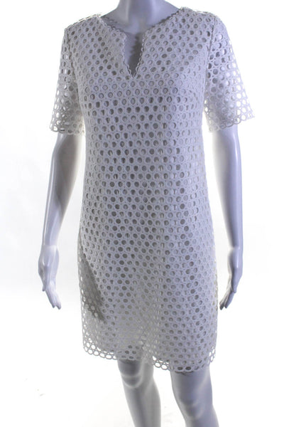 Trina Turk Womens Circle Lace Short Sleeve V-Neck Shift Dress White Size 2