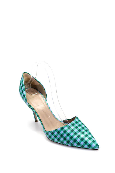 J Crew Womens Check Print Pointed Toe Slip On Heels Pumps Green Size 10