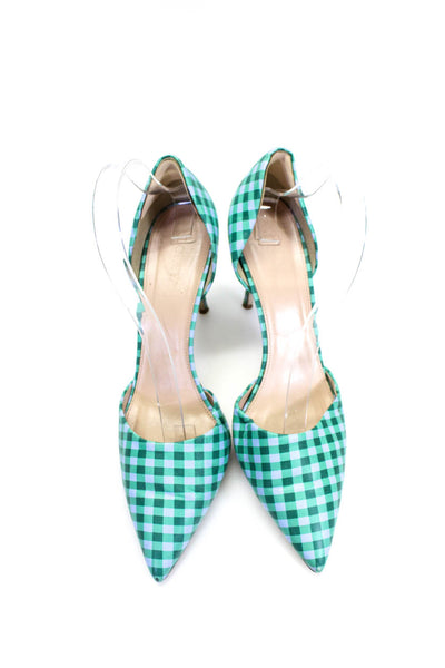 J Crew Womens Check Print Pointed Toe Slip On Heels Pumps Green Size 10