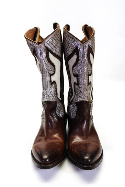 Frye Womens Metallic Leather Pointed Toe Pull On Cowboy Boots Brown Size 11B