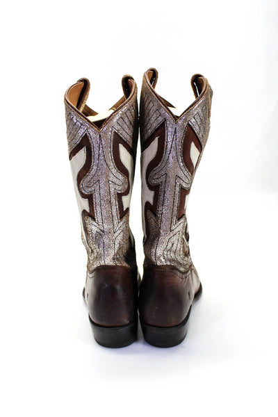 Frye Womens Metallic Leather Pointed Toe Pull On Cowboy Boots Brown Size 11B