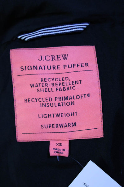 J Crew Womens Hooded Drawstring Waist Zip Up Signature Puffer Coat Black Size XS