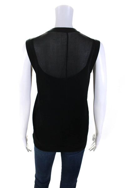 Michael Kors Collection Women Knit Layered Scoop Neck Tank Top Black Size Medium