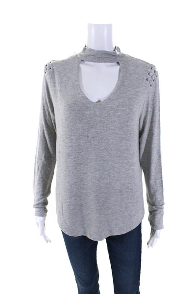 Generation Love Womens Laced Sleeve Choker V Neck Jersey Sweater Gray Size Large