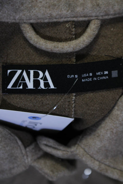 Zara Womens Long Sleeve Collared Fleece Snap Shirt Jacket Brown Size Small
