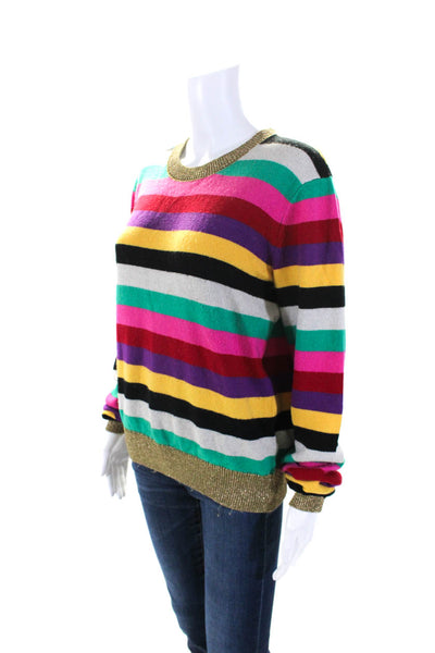 Pam & Gela Womens Metallic Striped Crew Neck Pullover Sweater Multicolor Large